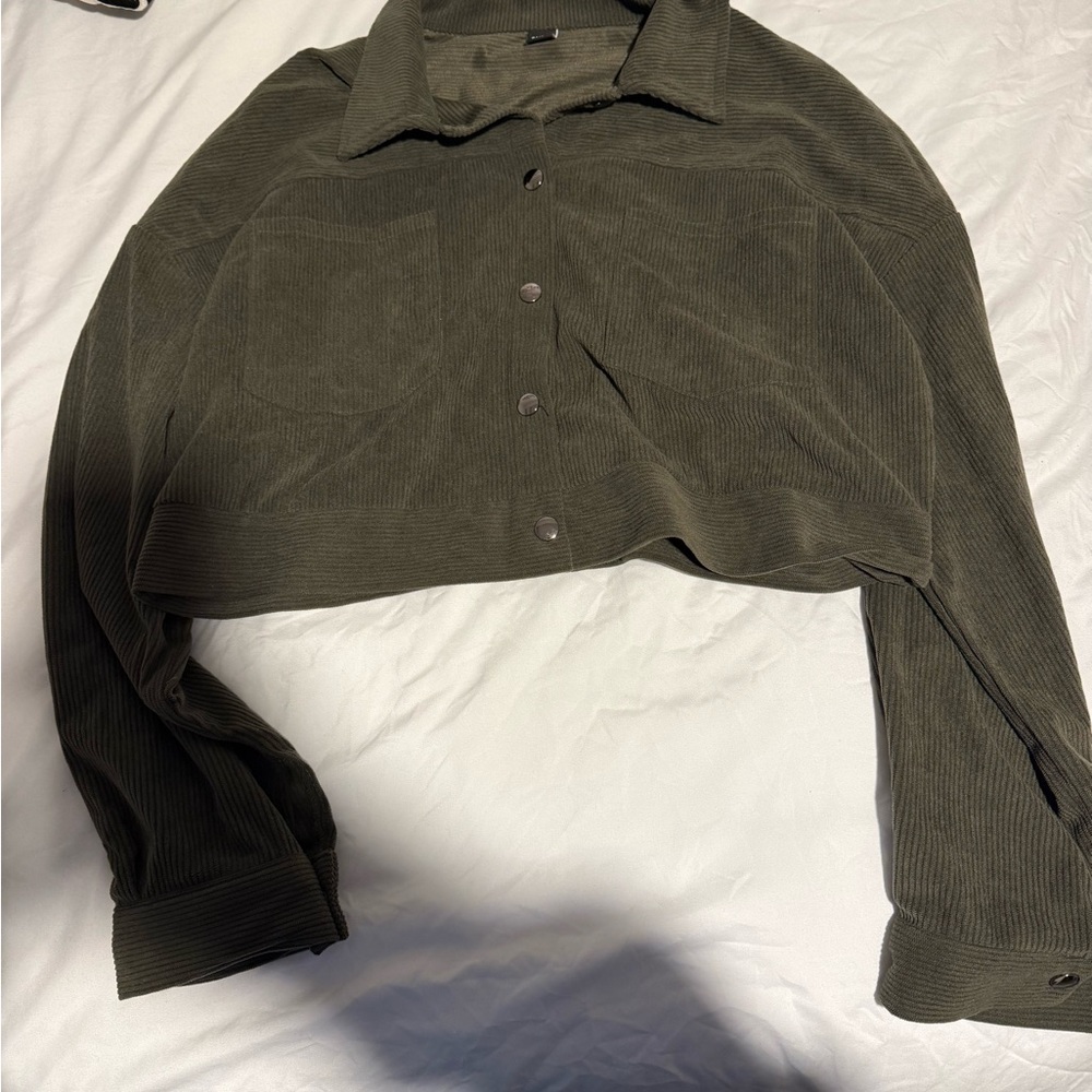 SHEIN Olive Corduroy Button-Up Jacket